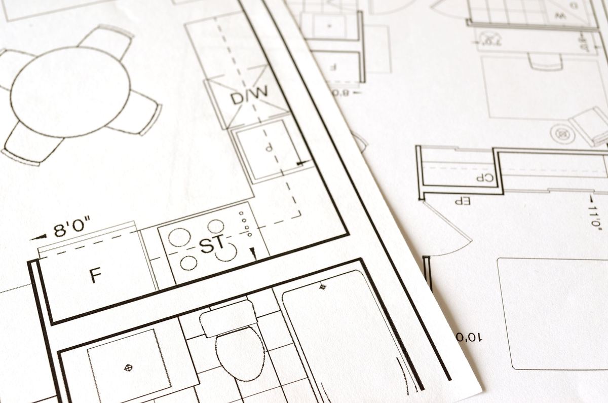 Nahaufnahme eines architektonischen Grundrissplans mit Maßangaben